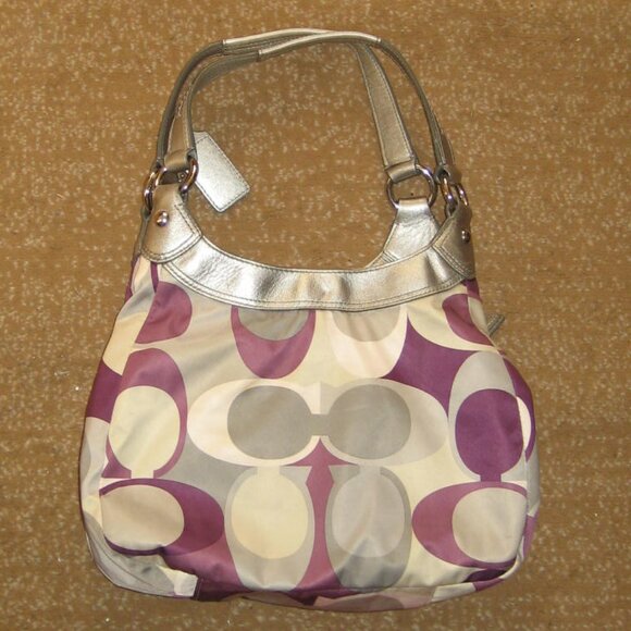 Authentic COACH Soho Satin Scarf Print Bag, Purple Silver, ##F17406 - Picture 5 of 13